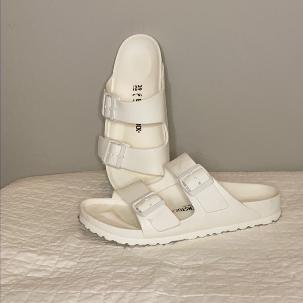 White rubber Birkenstock sandals